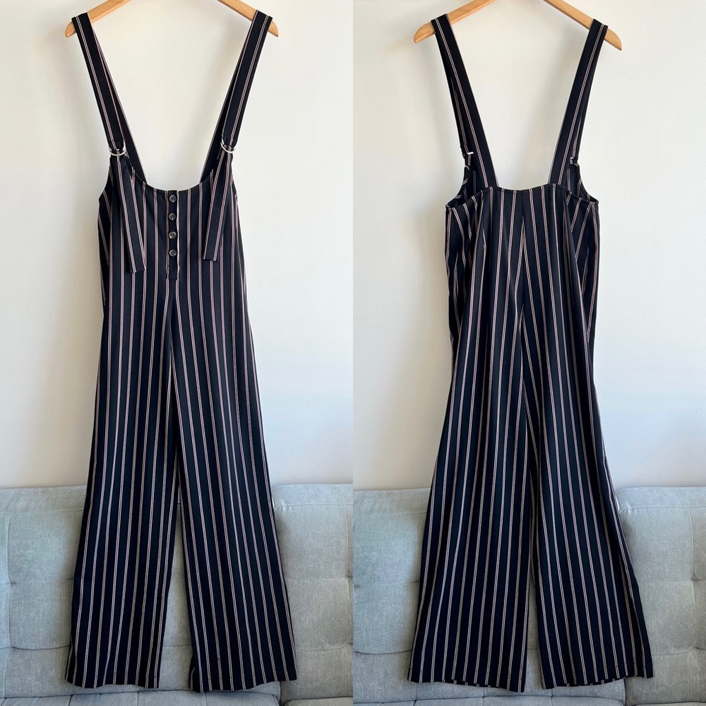 Navy Blue/Dark Red Striped Overalls